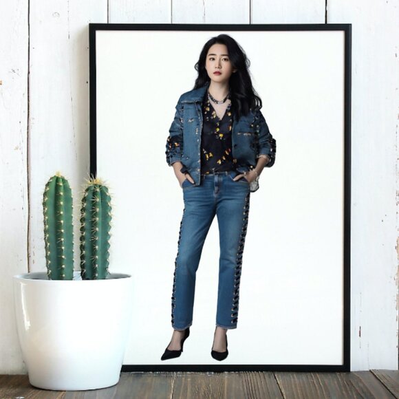 Veronica Beard Inez 10.75 Girlfriend Side Lace Stone Wash Blue Jeans, Size 26 - Picture 3 of 12